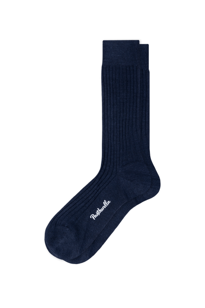 Navy blue sock with a brand logo on a transparent background