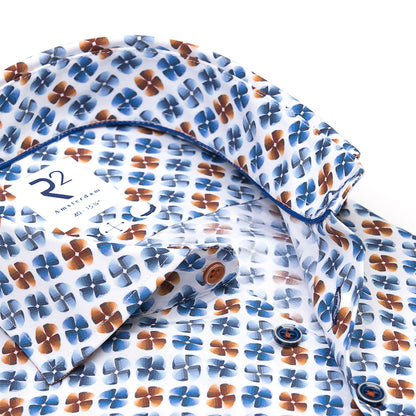Floral-patterned shirt with a visible brand logo on a white background