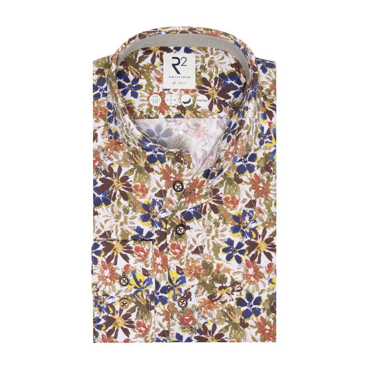 Floral patterned shirt with a brand logo on a white background