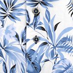 Blue and white floral pattern on a fabric swatch