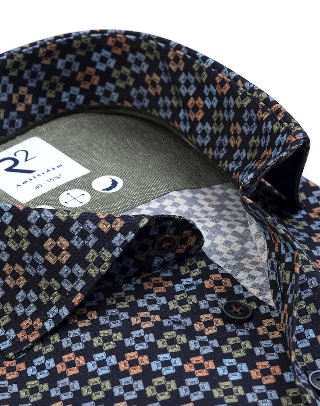 R2 Amsterdam Navy Cotton Print Shirt - Mens Den