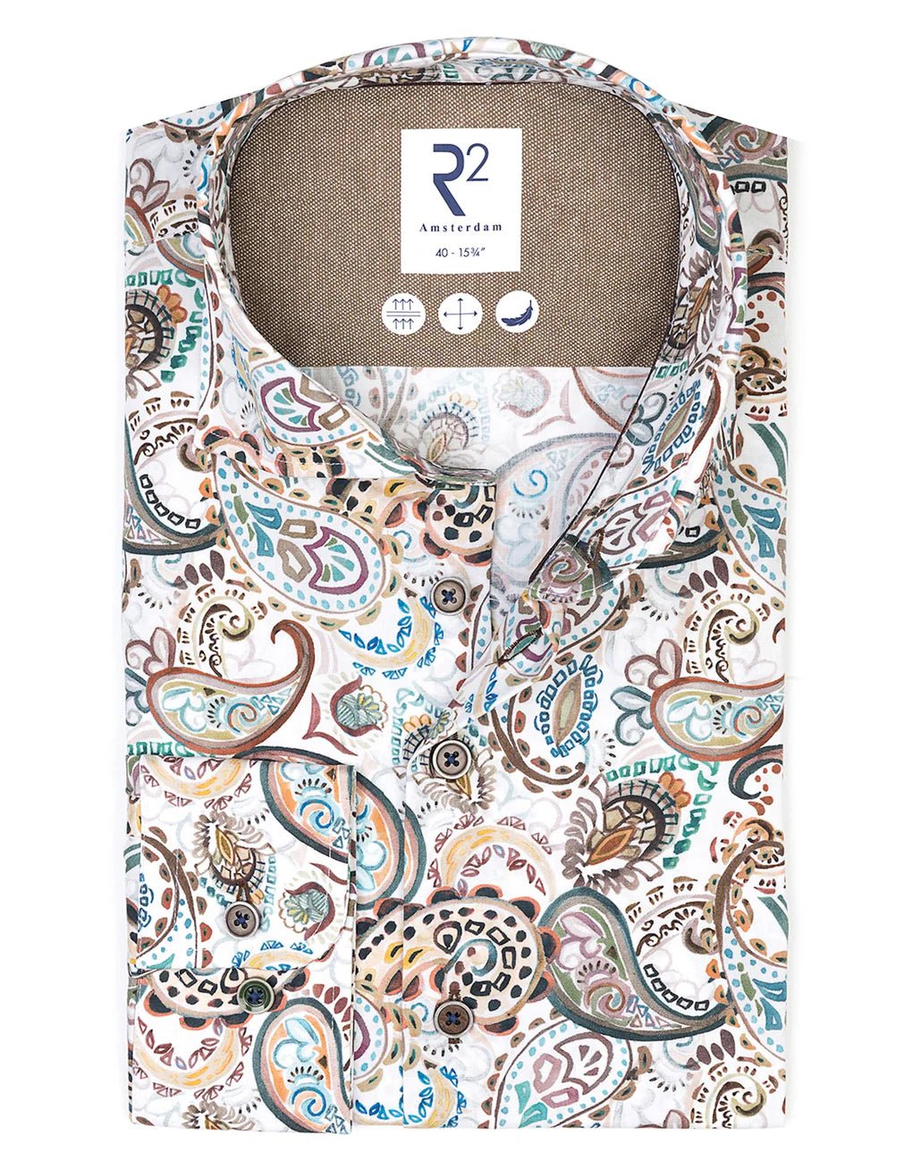 R2 Amsterdam White Cotton Stretch Paisley Print Shirt - Mens Den