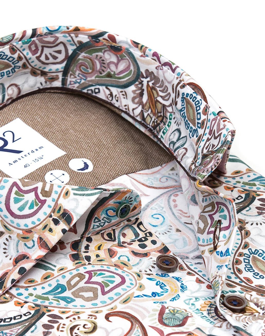R2 Amsterdam White Cotton Stretch Paisley Print Shirt - Mens Den