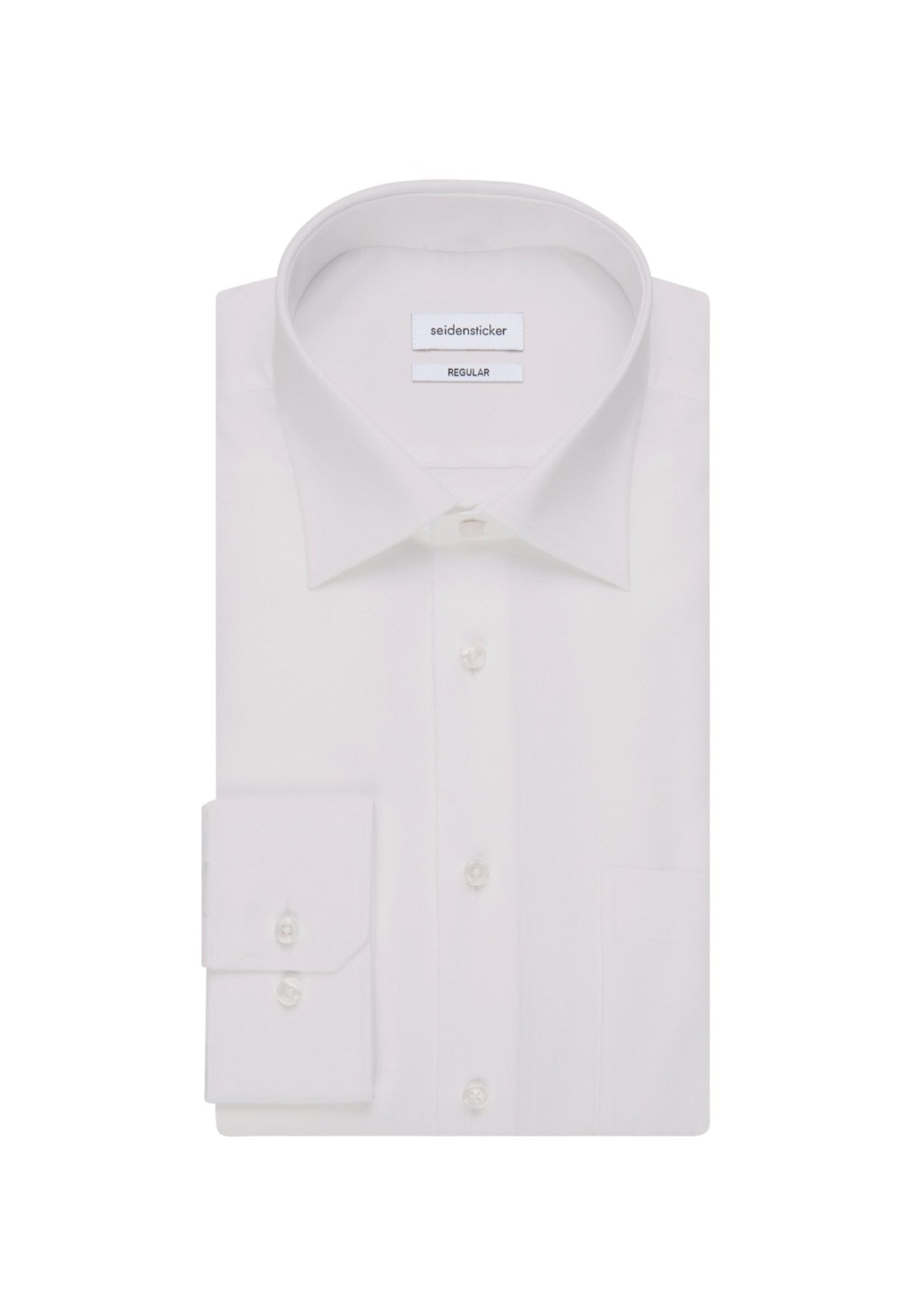 White dress shirt on a white background with 'sakher' label.