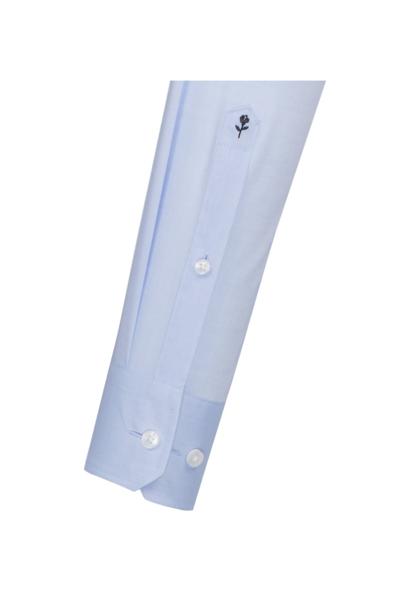 Light blue dress shirt with collar and buttons on a white background