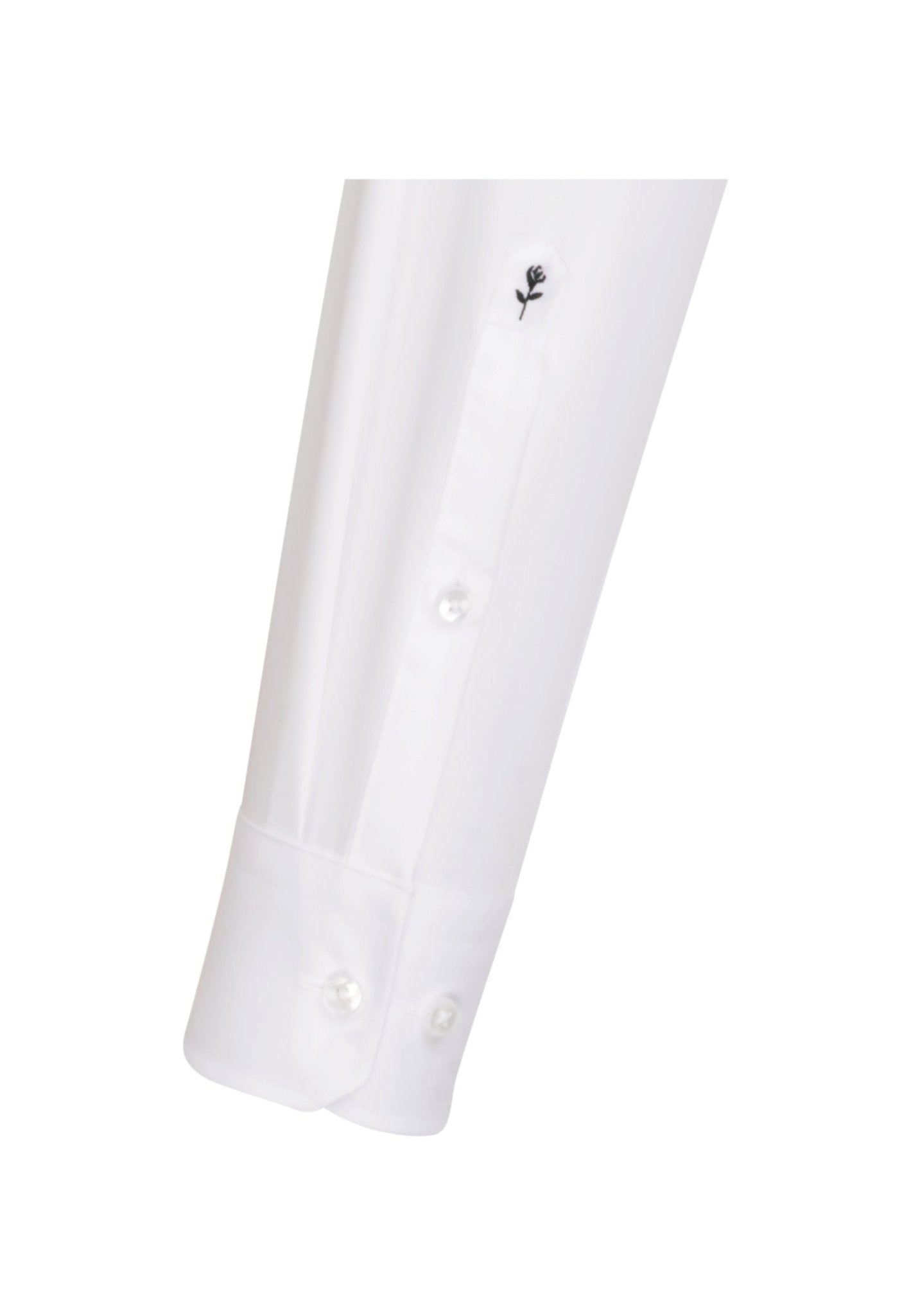 White shirt with black floral embroidery on a white background