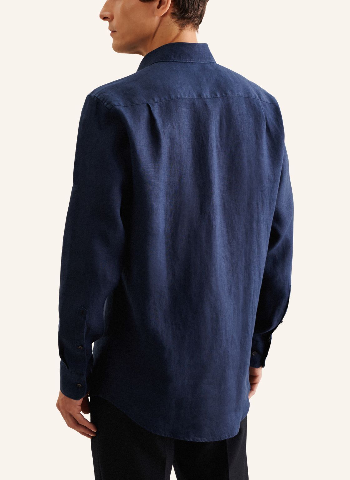 Seidensticker L/S Pure Linen Regular Fit Shirt Navy - Mens Den