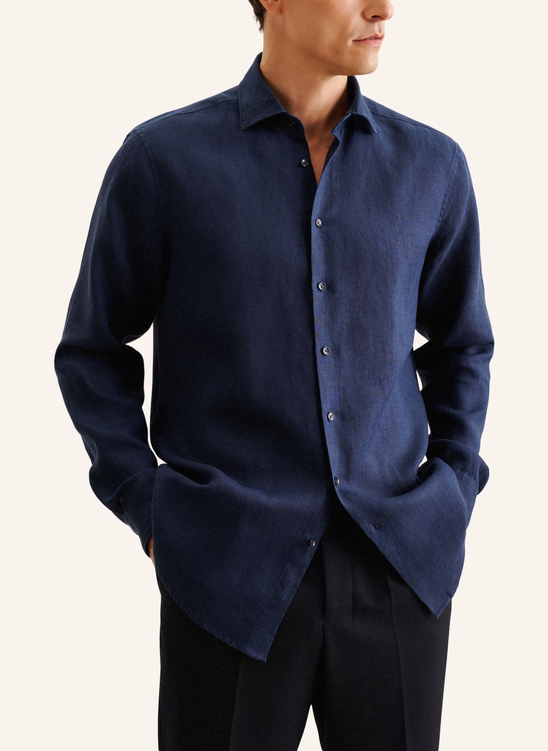 Seidensticker L/S Pure Linen Regular Fit Shirt Navy - Mens Den