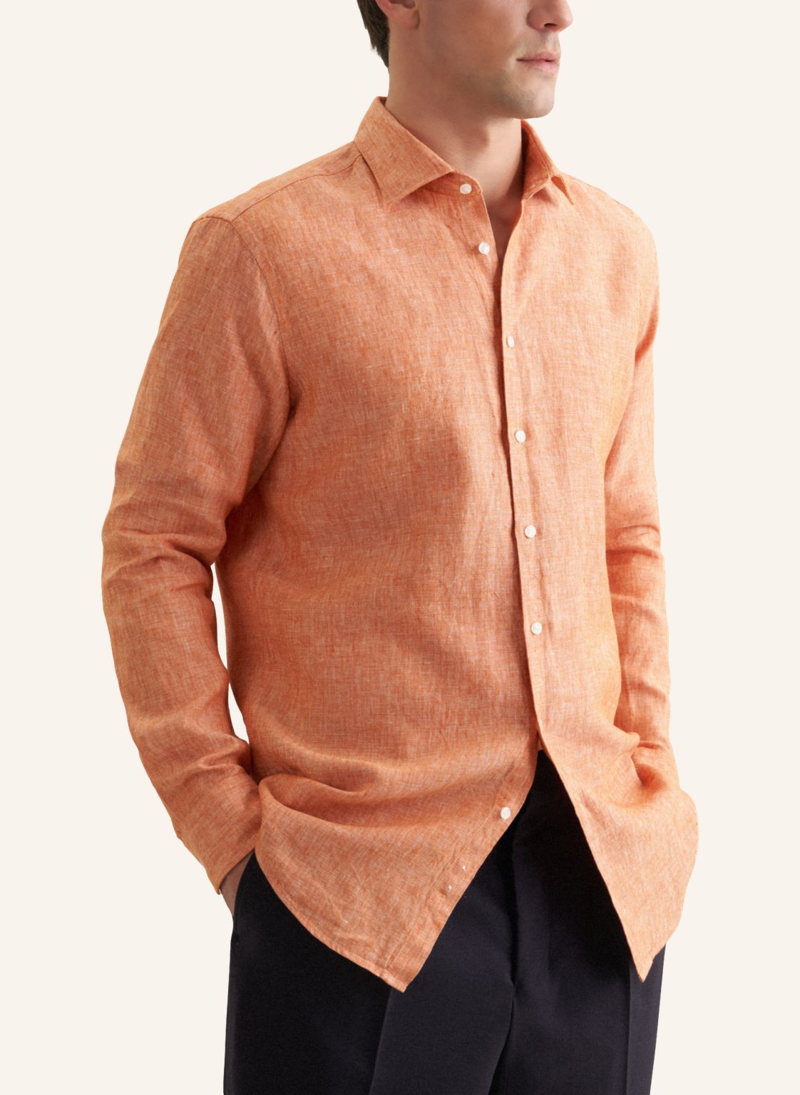 Seidensticker L/S Pure Linen Regular Fit Shirt Orange - Mens Den