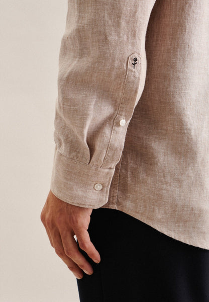 Seidensticker L/S Pure Linen Regular Fit Shirt Sand - Mens Den