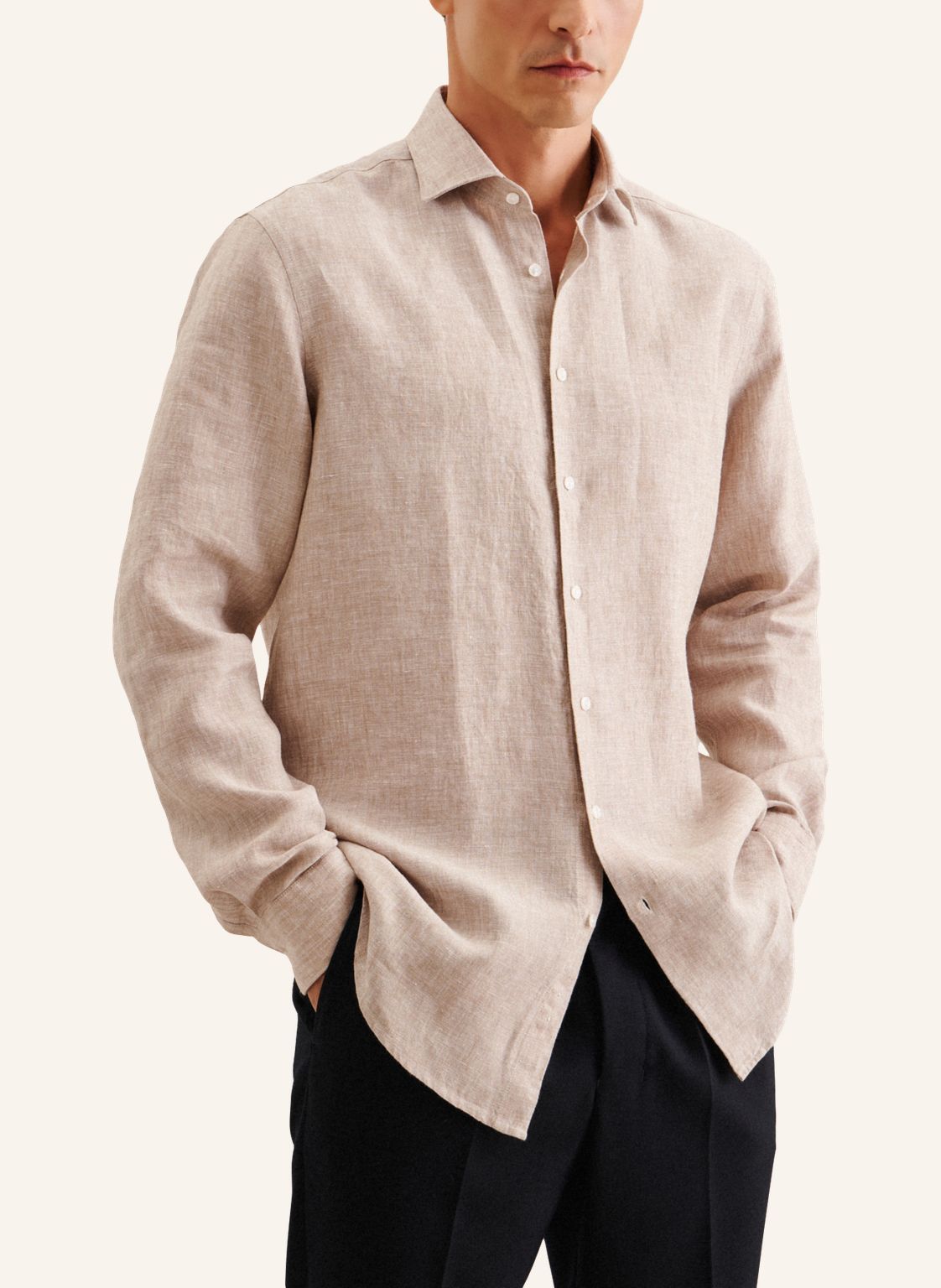 Seidensticker L/S Pure Linen Regular Fit Shirt Sand - Mens Den