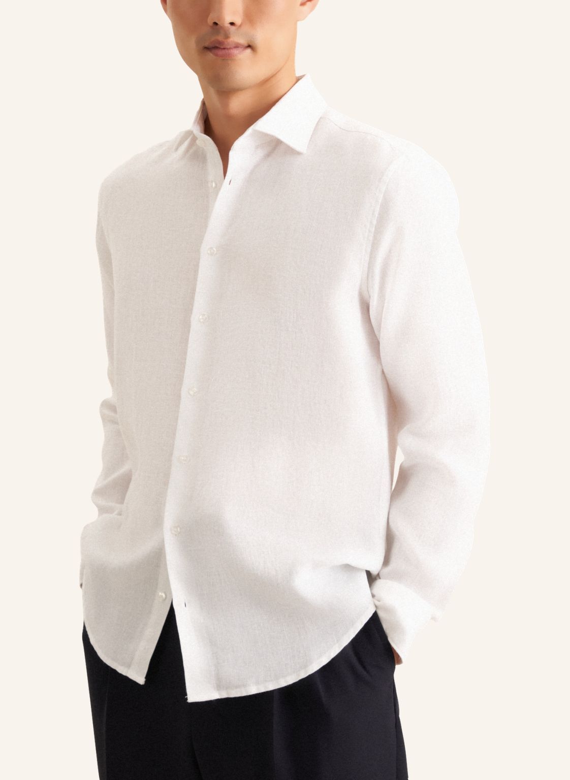 Seidensticker L/S Pure Linen Regular Fit Shirt White - Mens Den