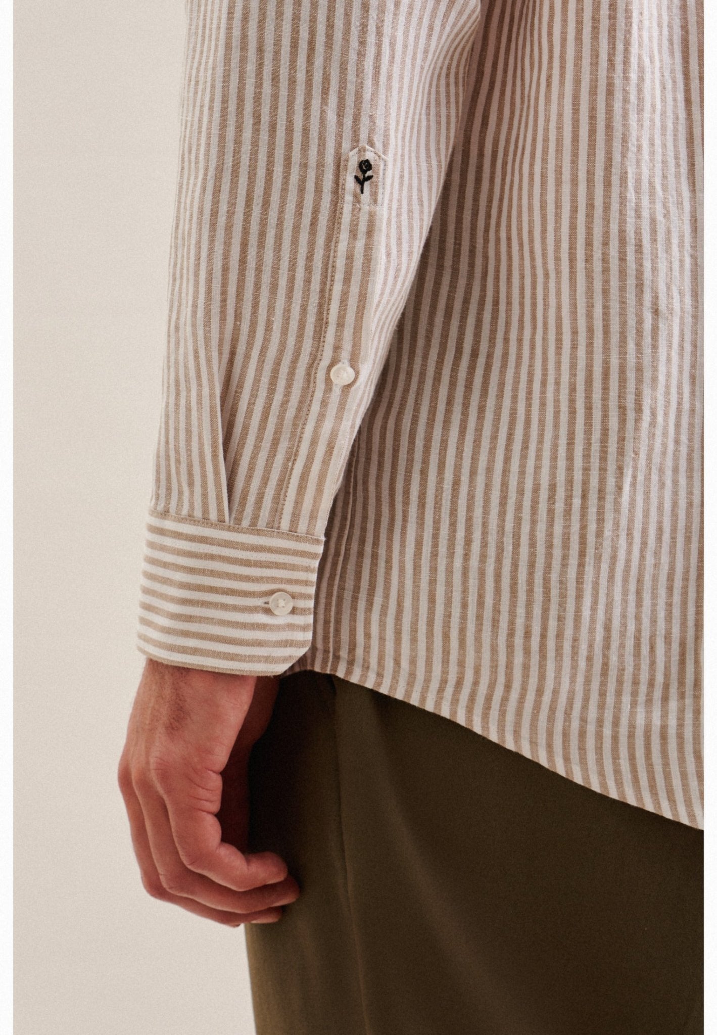 Seidensticker L/S Stripe Pure Linen Regular Fit Shirt Beige - Mens Den