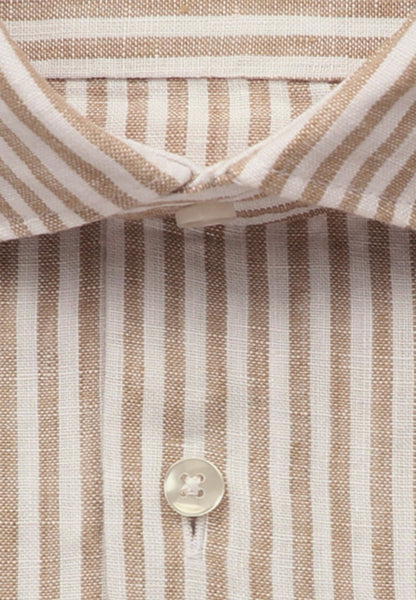 Seidensticker L/S Stripe Pure Linen Regular Fit Shirt Beige - Mens Den