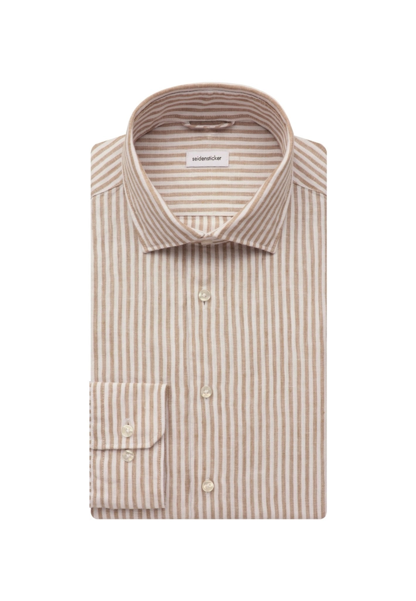 Seidensticker L/S Stripe Pure Linen Regular Fit Shirt Beige - Mens Den