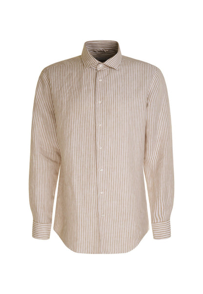 Seidensticker L/S Stripe Pure Linen Regular Fit Shirt Beige - Mens Den