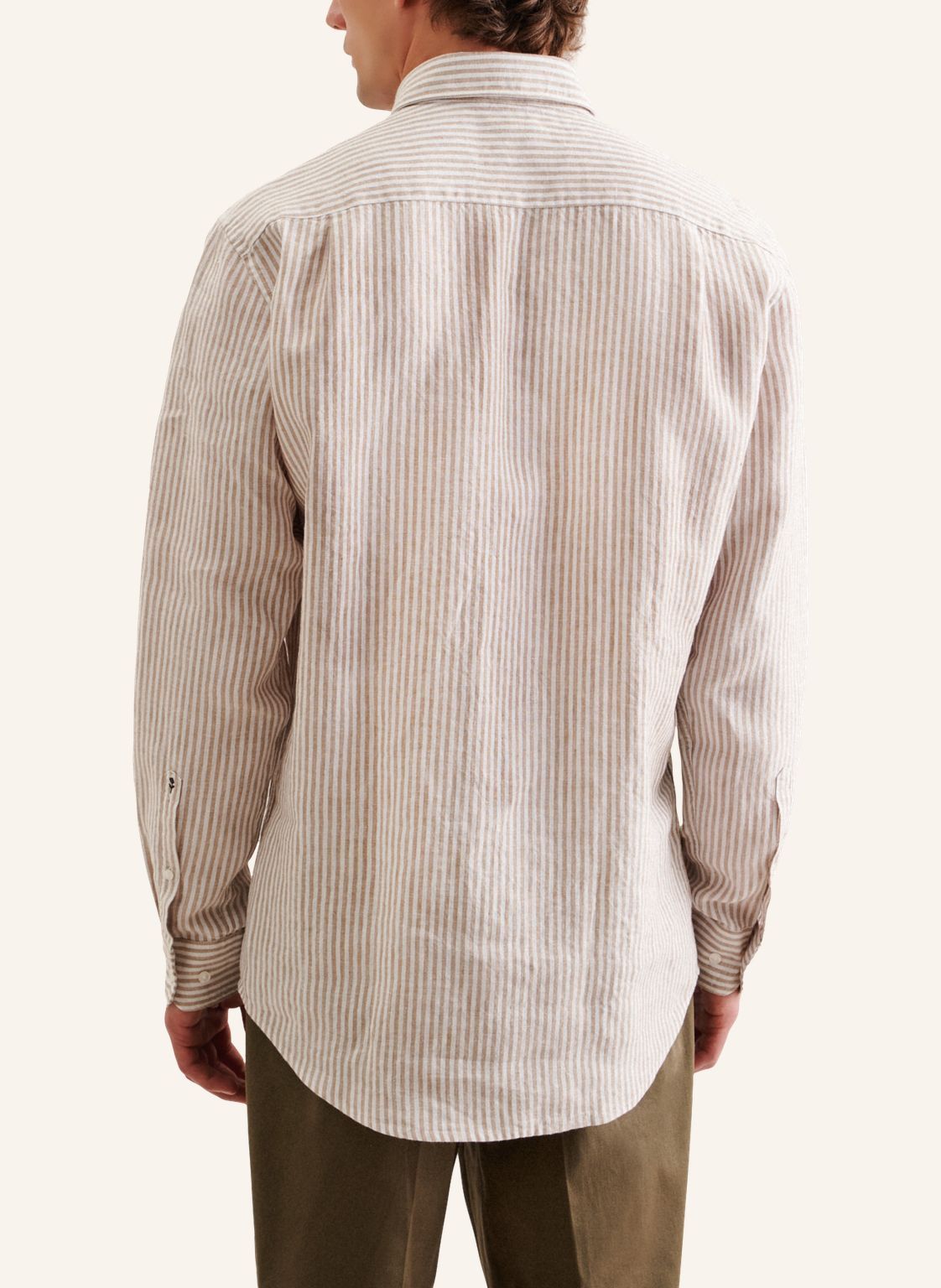 Seidensticker L/S Stripe Pure Linen Regular Fit Shirt Beige - Mens Den