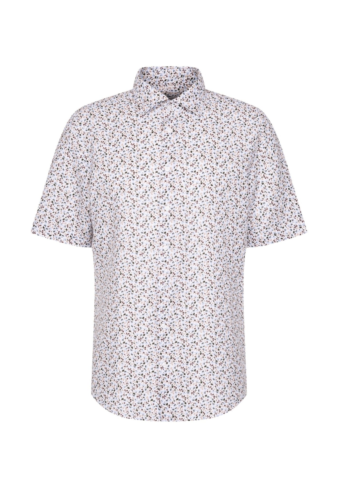 Seidensticker S/S Pure Linen Floral Print Regular Fit Shirt White - Mens Den