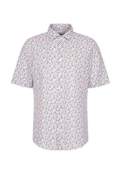 Seidensticker S/S Pure Linen Floral Print Regular Fit Shirt White - Mens Den