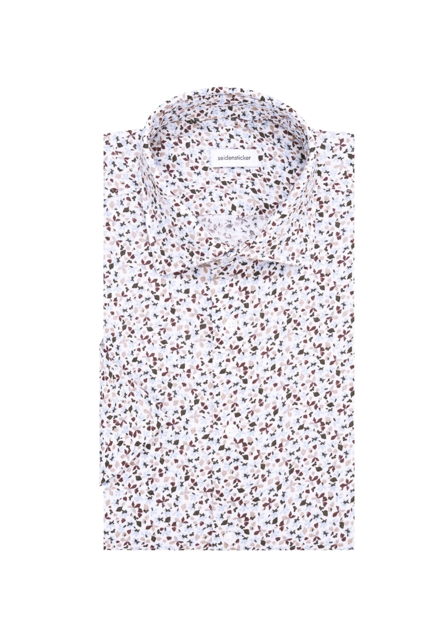 Seidensticker S/S Pure Linen Floral Print Regular Fit Shirt White - Mens Den