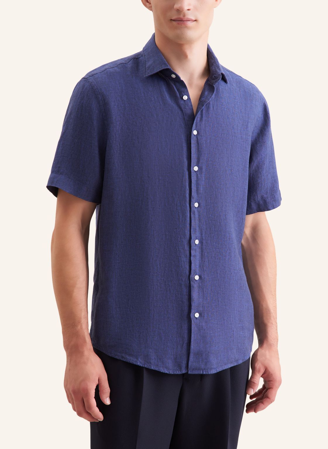 Seidensticker S/S Pure Linen Regular Fit Shirt Blue - Mens Den