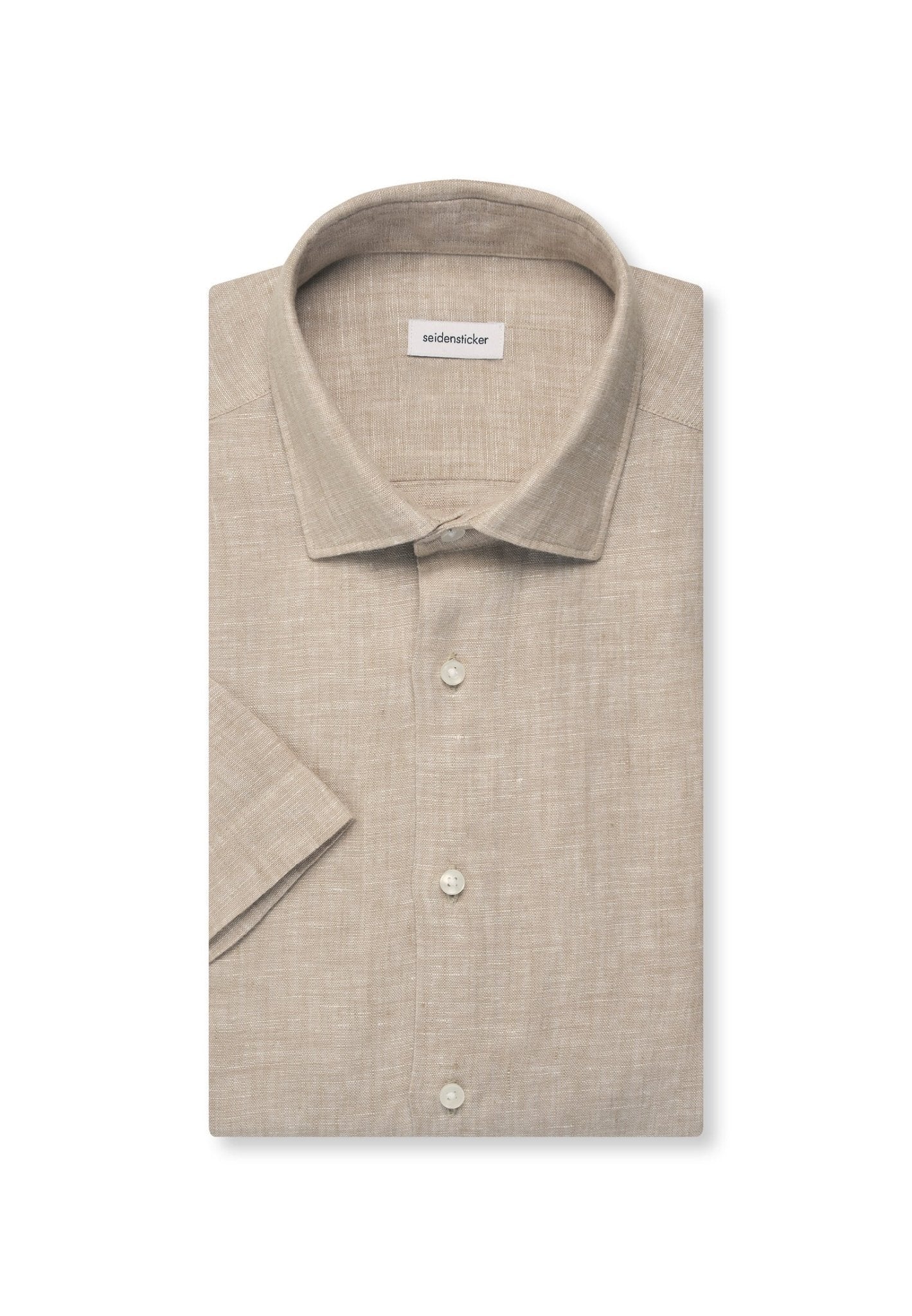 Seidensticker S/S Pure Linen Regular Fit Shirt Sand - Mens Den