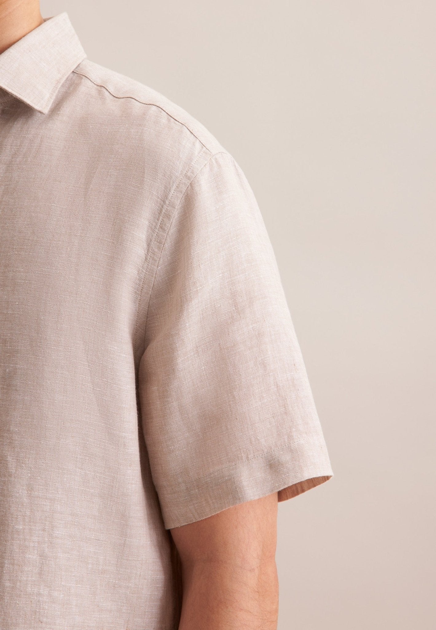 Seidensticker S/S Pure Linen Regular Fit Shirt Sand - Mens Den