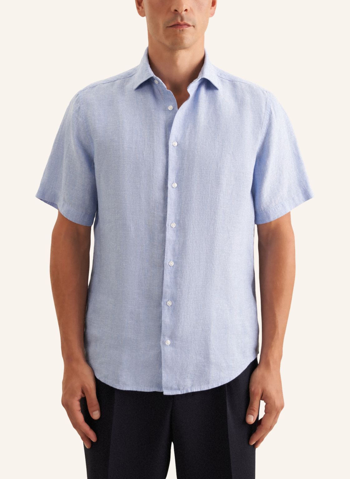 Seidensticker S/S Pure Linen Regular Fit Shirt Sky - Mens Den