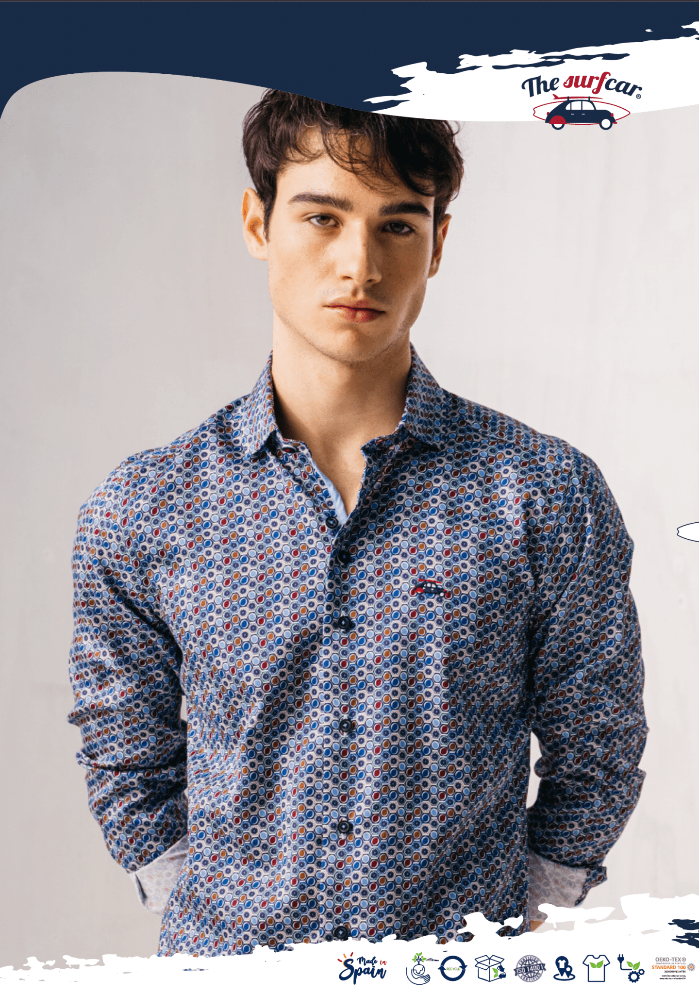 Man wearing a patterned shirt against a plain background with 'The Suvar' branding.
